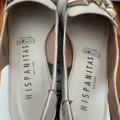 Hispanitas women's slingback shoes like new, ecru with gold buckle