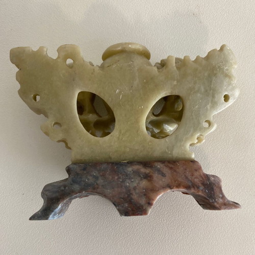 Vintage Chinese carved soapstone incense burner with Foo Dogs used