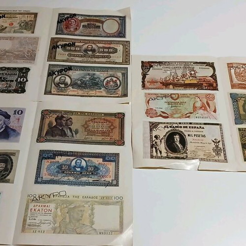 Bleck Paper Cutter with Used Banknotes from Various Countries