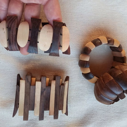 Wooden bracelets new, handmade elastic natural tones