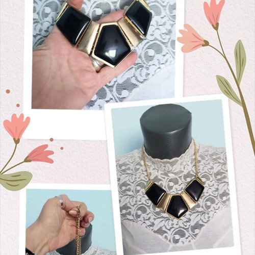 Choker necklaces like new with black ornaments, mother-of-pearl flowers and hearts