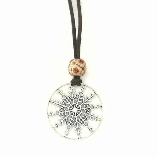 Women's silver snowflake pendant long