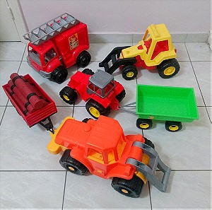 Φορτηγό Σκαπτικό Υλοτόμος και Πυροσβεστική παιδικά παιχνίδια ανατρεπομένα 4 τμχ