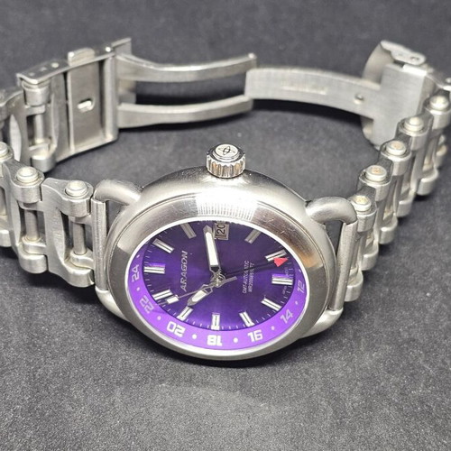 Aragon Millipede GMT watch purple full set like new