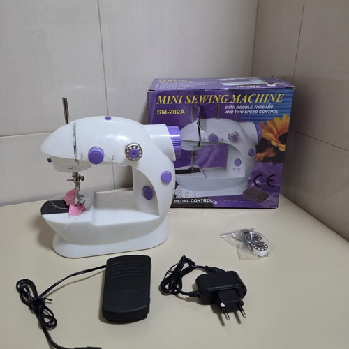 Mini electric sewing machine SM-202A with foot pedal and power adapter