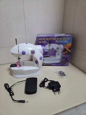 Mini electric sewing machine SM-202A with foot pedal and power adapter