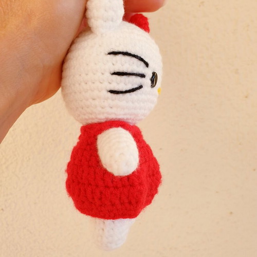 Hello Kitty bag charm crochet handmade, new, red dress