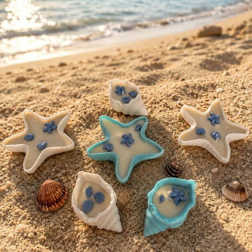 Scented candles in shell and star shapes with citronella aroma