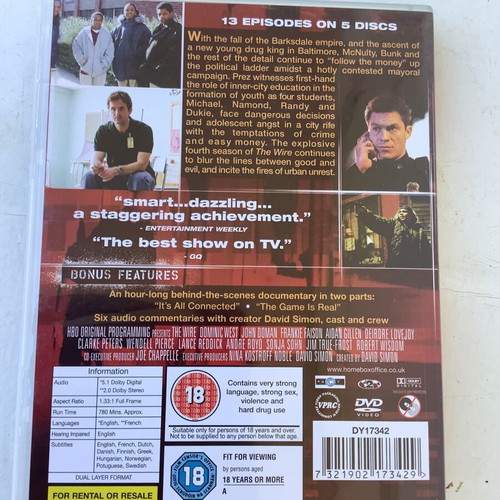 The Wire DVD series seasons 4 and 5 like new, subtitled