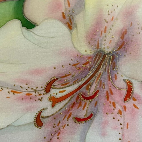Painting "Lilies" on Silk Batik by O.A. Martyanova 2005 like new