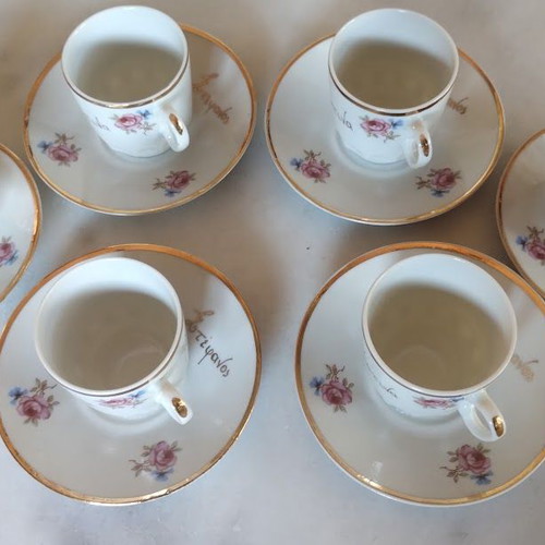 Porcelain Coffee Cups Set "Stefanos & Katina" Vintage 6 pcs