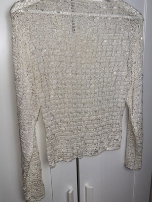 Women's mesh blouse like new, beige gold, summer with sequins