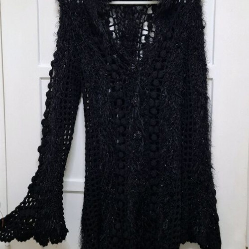 Knitted cardigan with hood and buttons size M like new, black