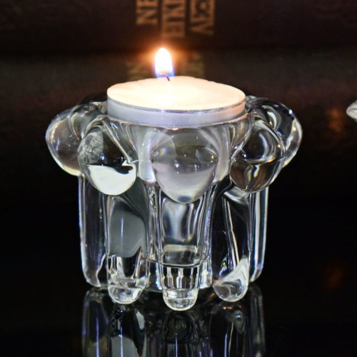 Set of 3 candlesticks used, heavy transparent glass