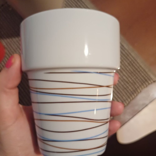Cup with brown and blue lines