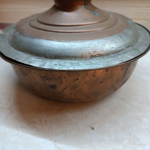 Copper pot 24 cm used with lid, old