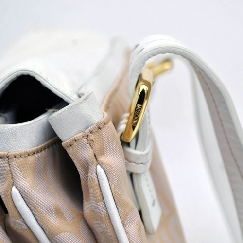 Moschino shoulder bag used, beige and white, canvas and leather
