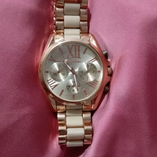 Wristwatch women's used, beige and gold