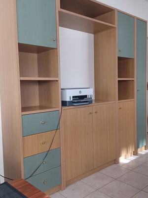 Furniture cabinets shelves drawers new, light walnut wood