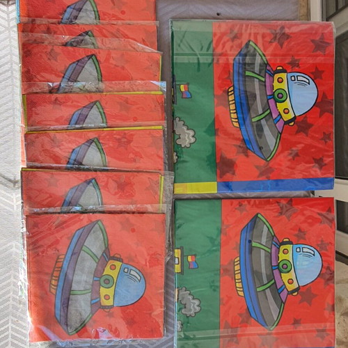 Children's party set new with plastic tablecloths and napkins
