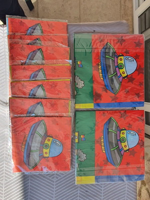 Children's party set new with plastic tablecloths and napkins