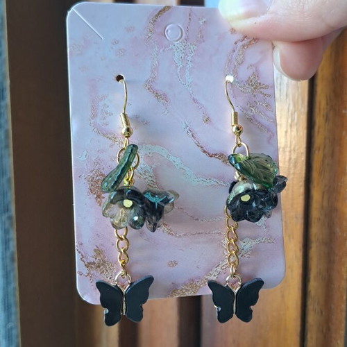Butterfly Earrings new, black and gold tone, handmade