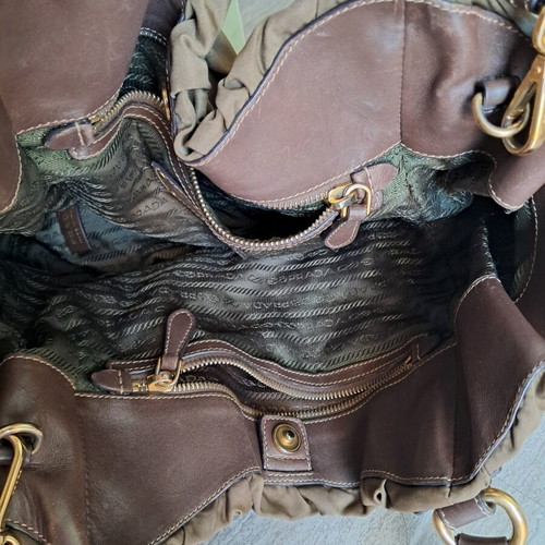 Prada handbag, brown mocha fabric with logo lining, large size