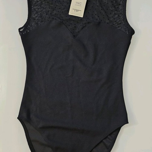 Stradivarius black bodysuit with polka dot transparency, new, size S