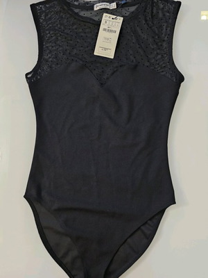 Stradivarius black bodysuit with polka dot transparency, new, size S