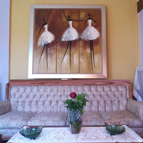 Oil painting like new, triple canvas 1.40x1.39m, dancers motif