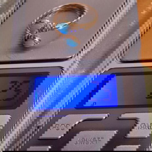 Χρυσή χειροπέδα και δαχτυλίδι σαν καινούργιο με γαλάζιες καρδιές Κ14