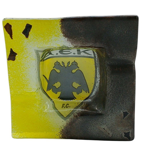 Handmade glass ashtray of AEK, size 14x14 cm, new