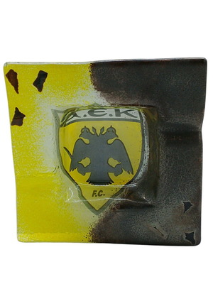 Handmade glass ashtray of AEK, size 14x14 cm, new