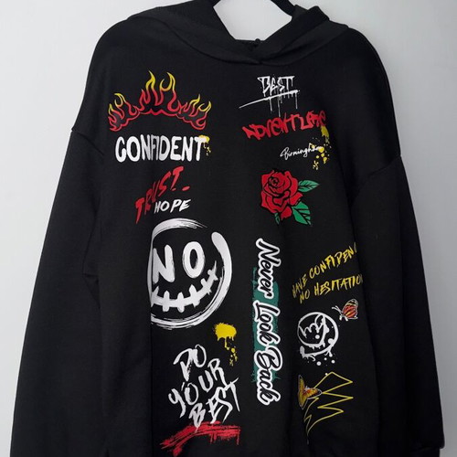 Shein oversize hoodie black M with graffiti print like new