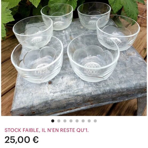 Glass deep bowls new, pack of 10, French with flower design
