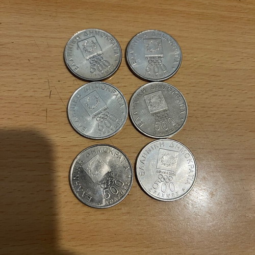 Complete set of 6 commemorative 500 drachma coins Athens 2004 used