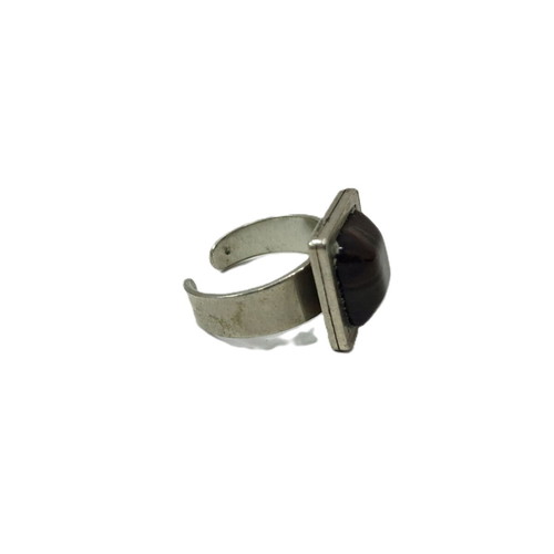 Vintage silver-plated adjustable ring EU 58 with dark cabochon used