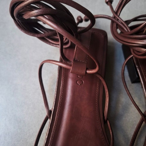 Mango Brown Leather Lace-Up Sandals, Size 38
