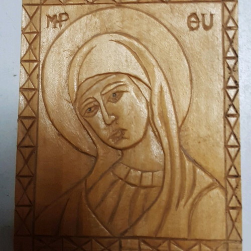 Wooden carved icon of Virgin Mary used 12cm x 10cm