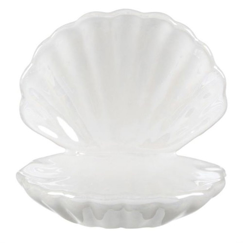 Decorative ceramic shell new white iridescent