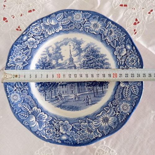 Staffordshire Ironstone plate used, cobalt blue, made in England
