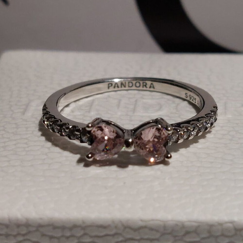 Pandora ring size 8 with pink zircon bow design