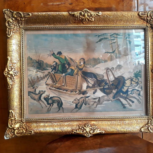 Ρωσική λιθογραφία μεταχειρισμένη του 1880 με χρυσή κορνίζα