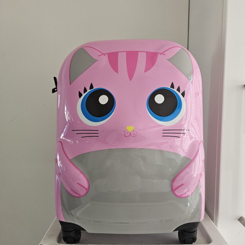 Lightweight pink children's cat suitcase trolley