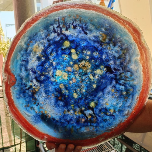 Fused Glass Handmade Artistic Decorative Plate Like New