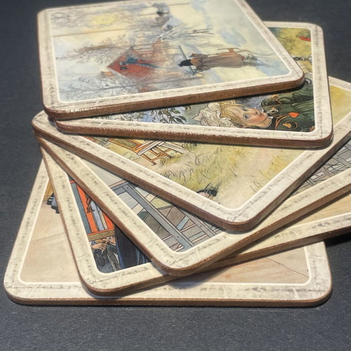 Vintage coasters set of 6 with Carl Larsson artwork, like new