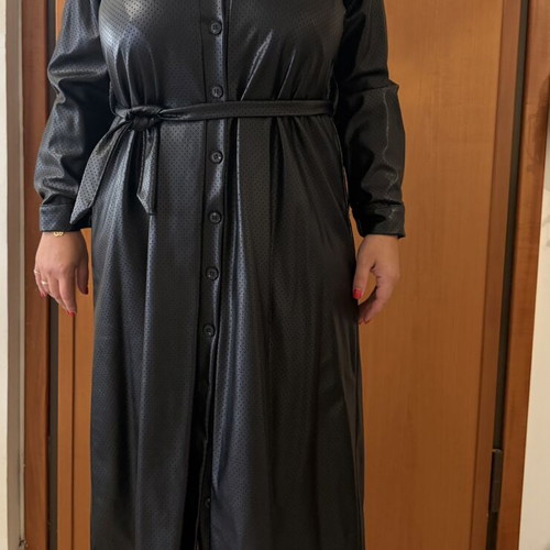 Black dress with belt L-XL, faux leather