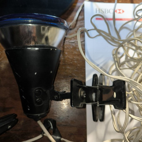 Iron spotlights with blue incandescent bulbs used, retro style