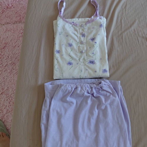 Luxury women's cotton pajamas set, white and purple, summer