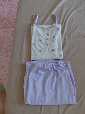 Luxury women's cotton pajamas set, white and purple, summer